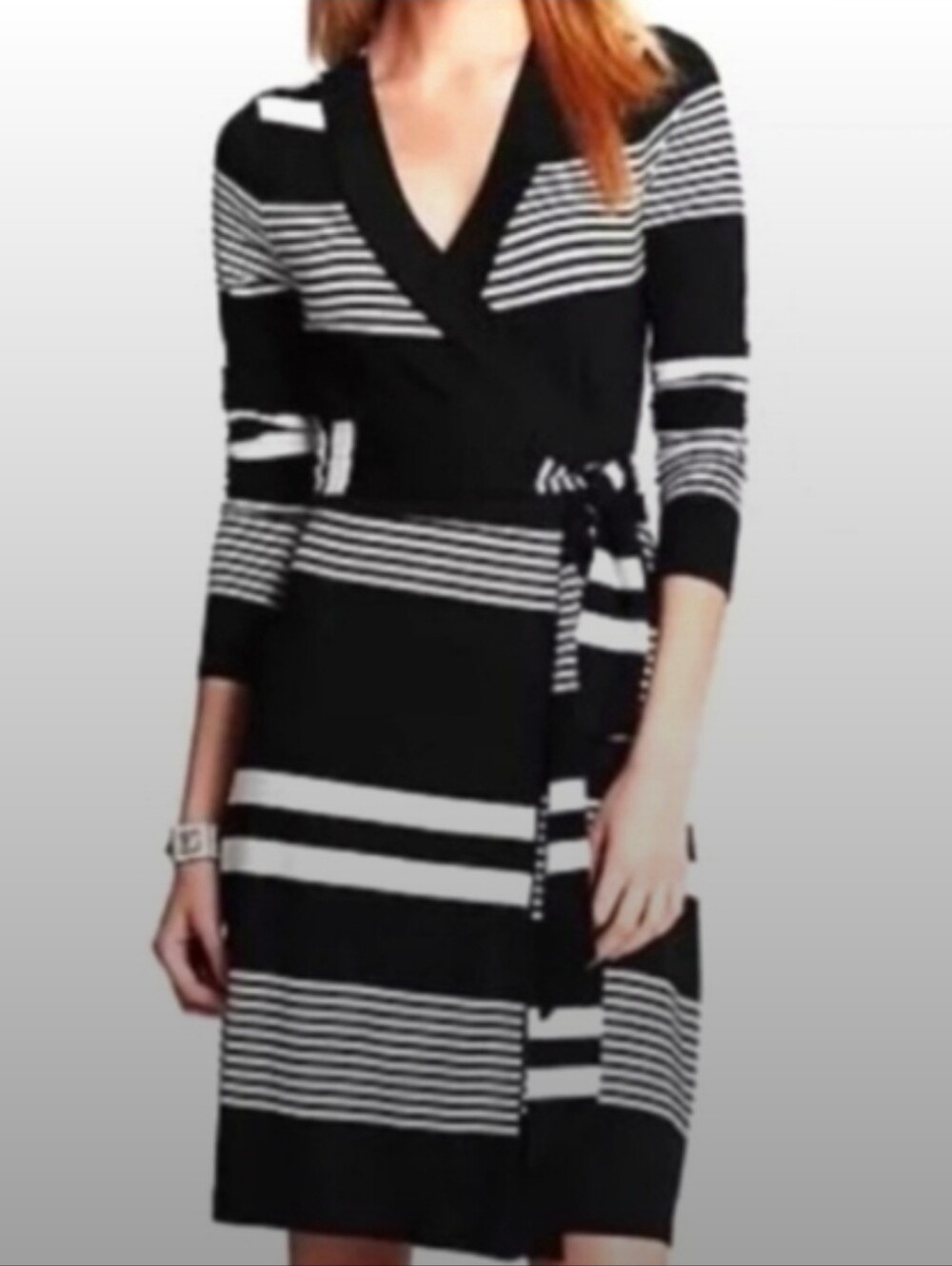 Banana Republic Black & White Striped Wrap Dress